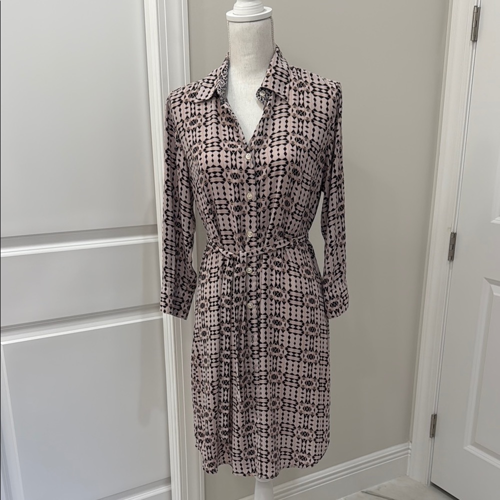 CAbi Black and White Smocked Shirt Dress